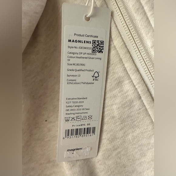 NWT $95 MAGNLENS Zip Up Hooded Hoodie Sweater Shirt Jacket S or M Heather Grey - Picture 15 of 15